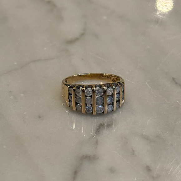 GOLD & DIAMOND Three-Row Cluster Band Ring, 10K Yellow Circa 1980s–90s - Picture 3 of 8